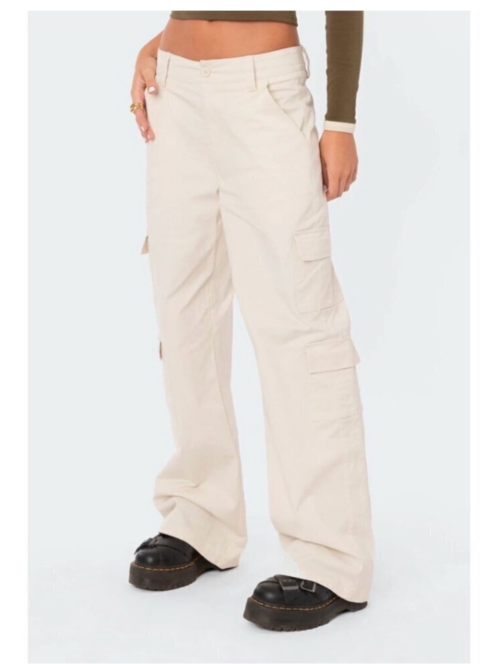 Edikted Zuri Cargo Pants NWT‎ Beige Wide Leg Utility Pants Medium